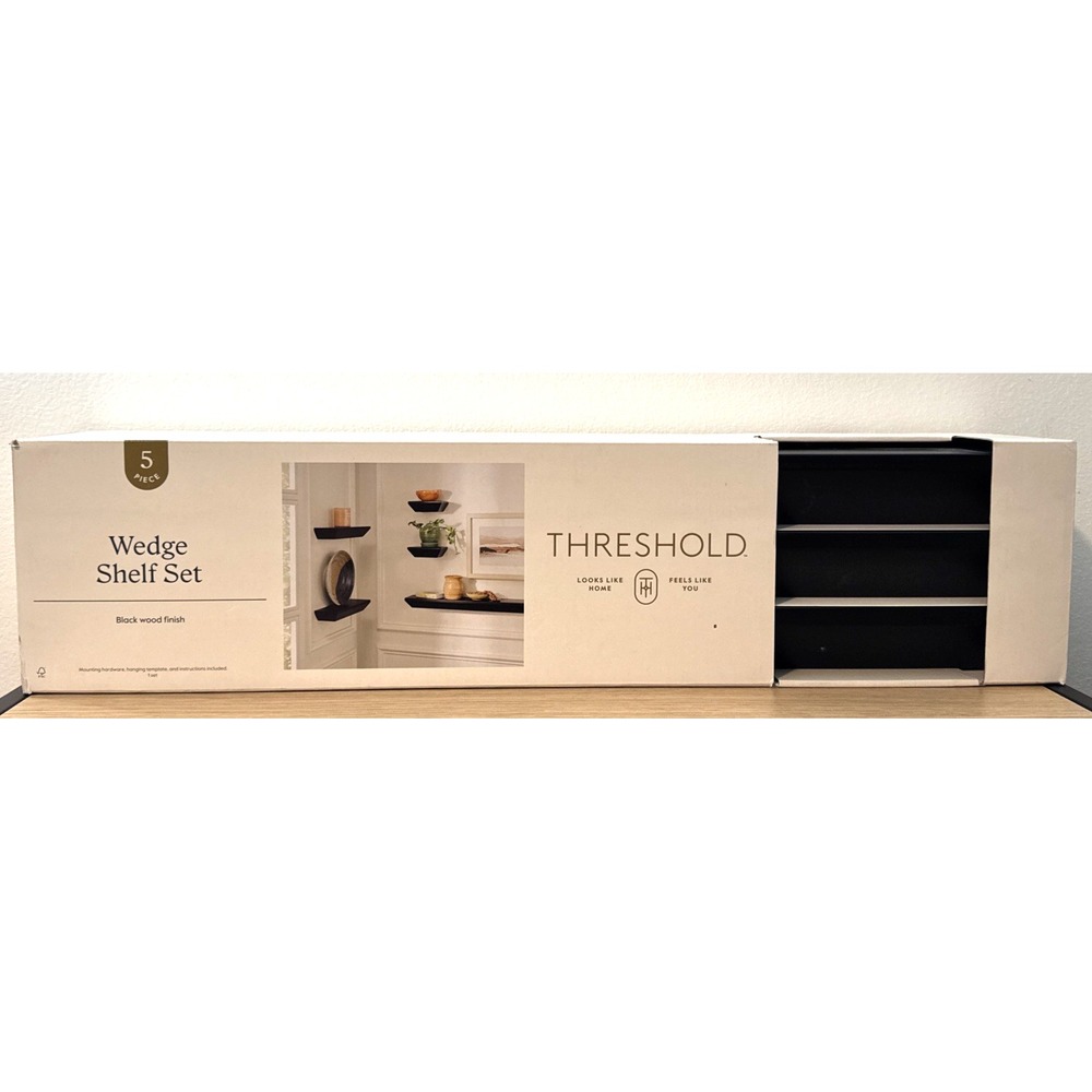 Threshold Contemporary Wood Shelve(5PC) Wall Mounted Shelf Storage Display Black - Picture 3 of 8